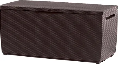A brown storage box with a textured surface.