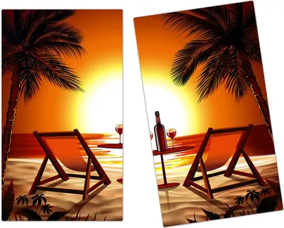 Produktbild von Spritzschutz Herdabdeckplatte Schneidebrett aus Glas Strand bei Sonnenuntergang 2-Teilig (60x52cm)