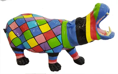Zdjęcie produktu dla Ręcznie wykonana abstrakcyjna statuetka figury Kolorowa rzeźba figury 60 cm Hipopotam