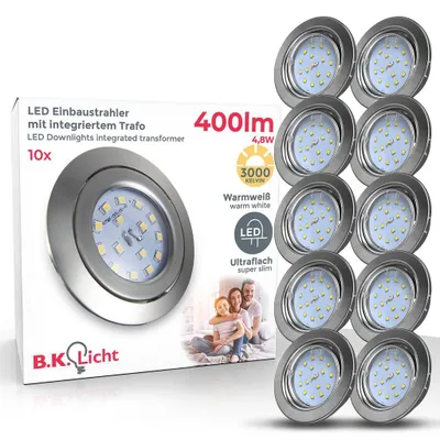 Immagine prodotto di B.K.Licht - Set di 10 faretti LED da incasso 230V orientabili, spot LED ultrapiatti, luce bianca calda, spot da soffitto con foro da 68 mm, faretti LED, 86x26 mm (DxH), nichel opaco