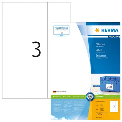Produktbild von Etiketten Premium A4, weiß 70x297 mm Papier matt 300 St.