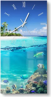 Produktbild von DEQORI Glasuhr 30x60 cm Römisch 'Insel im tropischen Meer' Wanduhr Glas Uhr Design leise