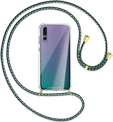 Produktbild von Handykette Backcover-Schutzhülle mit Band (Metall goldfarben) für Huawei P20 Pro - grün/blau/weiß
