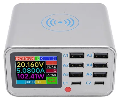 Obrázek produktu pro 100W bezdrátová nabíjecí stanice s 8 porty USB, multifunkční USB nabíjecí stanice s podporou rychlého nabíjení QC 3.0 a PD pro mobilní telefony a tablety, zástrčka pro EU