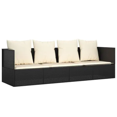 Immagine prodotto di Lettino Prendisole da Esterno con Cuscini Nero in Polyrattan