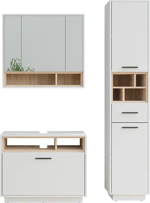 Produktbild von Badmöbel-Set Vicco Beatrice Weiß/Sonoma 3 Teile mit Hochschrank, Model 55781
