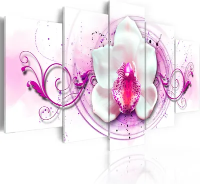 Produktbild von Leinwandbilder Blumen 200x100 cm Vlies Leinwandbild 5 tlg Kunstdruck modern Wandbilder XXL Wanddekoration Design Wand Bild - Orchidee Abstrakt Farbflecken Ornament rosa weiß 020110-120