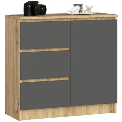 Produktbild von Akord Kommode Jerry 1 Tür 3 Schubladen Artisan-Eiche/Graphitgrau 80X35X77 Cm