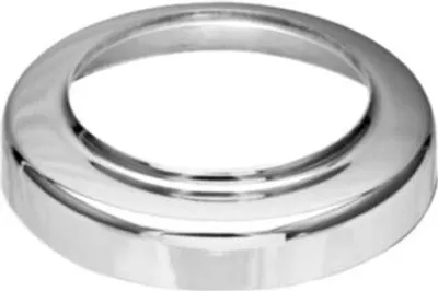 A chrome-plated ring-shaped object, likely a pipe fitting or decorative cover, is shown against a white background.
