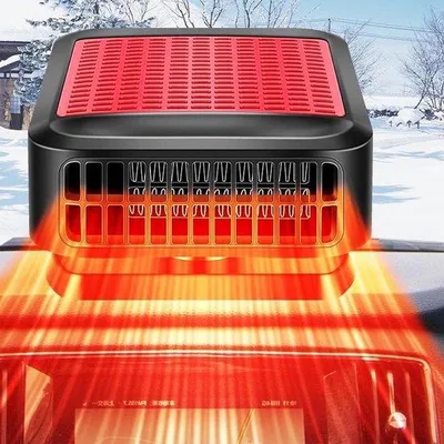 Immagine prodotto di Riscaldatore per auto da 12 volt con ventola da 200 watt: riscaldamento e raffreddamento rapidi, modalità 2-in-1, sbrinatore per parabrezza, base girevole a 360 gradi, alimentazione a 12 volt