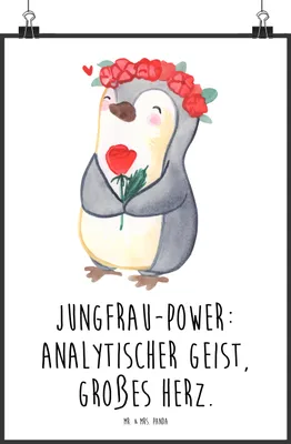 Produktbild von Mr. & Mrs. Panda Bild Jungfrau Astrologie DIN A4 - Weiß - Geschenk, Tierkreiszeichen, Geburtstagsgeschenk, Sternzeichen, Wandbild, Posterdruck, drucke, wanddeko, Plakat