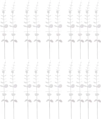 Produktbild von 20pcs künstliche Blätter realistisch nicht verdorren nicht verblüffende dekorative simulierte Eukalyptus Blätter Party Dekoration Haushaltsvorräte-Weiß