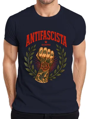 Obrázok produktu pre ANTIFASCISTA SIEMPRE – pánske tričko s nápisom a motívom, tmavomodrej farby, veľkosť S