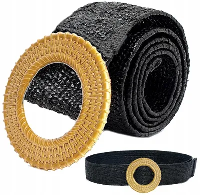 Produktbild von EdiBazzar Damen Flechtgürtel Schwarz Elastisch Stroh