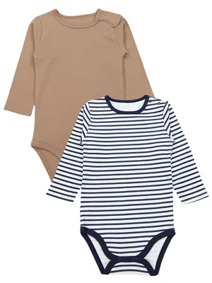 Produktbild von TupTam Baby Body Langarm – 5er Set Body Baby mit Motiv aus Baumwolle –  , Farbe: Beige_Weiße Streifen, Größe: 86