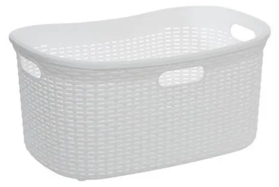 Produktbild von Waschekorb aus geflochtenem Rattan - weis - Kunststoff - 40 Liter - 59 x 38 x 27 cm