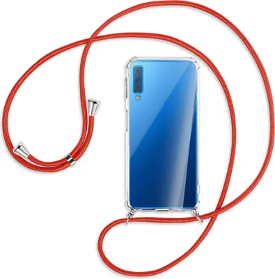 Produktbild von Handykette Backcover-Schutzhülle mit Band (Metall silberfarben) für Samsung Galaxy A7 2018 - rot