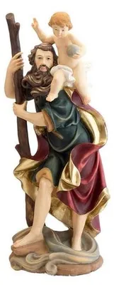 St. Christophorus-Figur, handbemalt, Harz, 31 cm