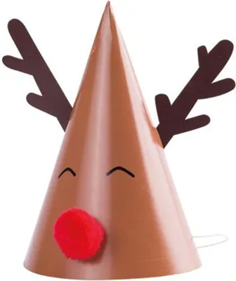 Produktbild von Rentier-Partyhüte für Weihnachten Partyzubehör 8 Stück braun-weiss-rot 11 x 17