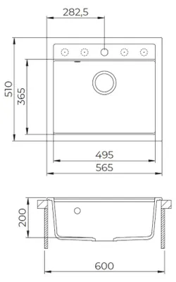 Productafbeelding van SAT Keukenwastafel, spoelbak, 56,5x51 cm, graniet, zwart