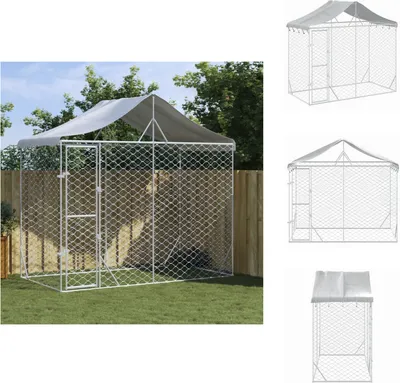 Produktbild von vidaXL Outdoor-Hundezwinger mit Dach Silber 3x1,5x2,5m Stahl Verzinkt -  Hundezwinger & -ausläufe