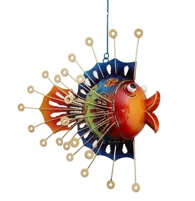 Produktbild von Deko Metall Kugel Fisch Hänger Maritim Teelichthalter Windlicht Figur Skulptur