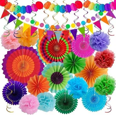 Immagine prodotto di Decorazioni in carta colorata, set da 33 pezzi, colori dell'arcobaleno