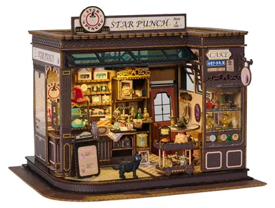 Miniaturhaus Bausatz Konditorei 1:12, Kunststoff/Holz, LED