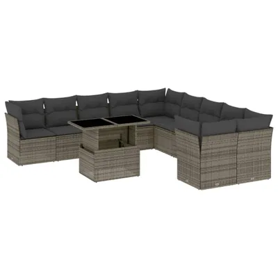 Produktbild von 11-tlg. Garten-Sofagarnitur mit Kissen Grau Poly Rattan