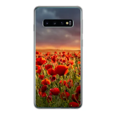 Produktbild von MuchoWow® Handyhülle Schutzhülle Hülle für Samsung Galaxy S10 Sonnenuntergang über einem Feld von Mohnblumen Silikon Softcase Handy Hülle - Handytasche