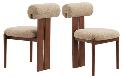 Produktbild von 2er-Set Esszimmerstühle mit zylindrischer Rückenlehne, Holzgestell, modernes Design, für Küche und Esszimmer, Braun