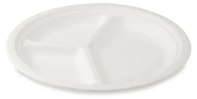 Produktbild von 250x Grillteller Fleischteller rund 3-geteilt aus Zuckerrohr Ø 26 cm