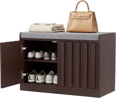 Imagen del producto de Banco para zapatos con asiento, banco con espacio de almacenamiento, zapatero estrecho