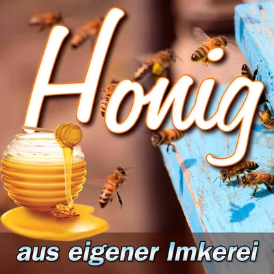 Produktbild von Werbebanner wetterfest mit Ösen Honig BLAUER BIENENSTOCK 1m x 1m