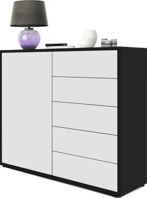 Produktbild von Vladon Sideboard Ben V2,  Germany, Kommode mit 1 Tür und 5 Schubladen, Schwarz matt/Weiß matt (79 x 74 x 36 cm)