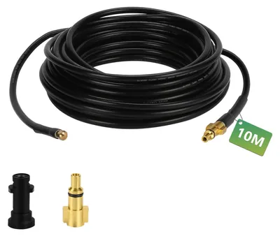 Immagine prodotto di Kit tubo flessibile per la pulizia delle tubature Ikodm, pulitore per scarichi, 10 metri, 180 bar, accessorio per idropulitrice con adattatore M22, 4 ugelli a ritorno, per tubi di scarico e grondaie