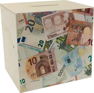 Produktbild von Euro Spardose aus Holz für Geldscheine und Münzen