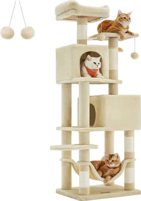 Produktbild von Feandrea Kratzbaum, 155 cm, mit 5 Kratzsäulen, 2 Plattformen, 2 Katzenhöhlen, beige