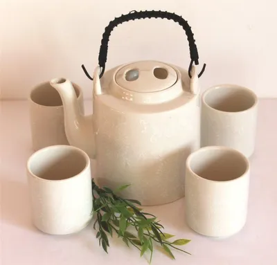 Produktbild von 070 Teeservice 5 tlg. Keramik creme beige weiß "Elegant"