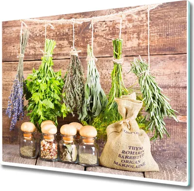 Produktbild von Glas Herdabdeckplatte 60x52 cm Spritzschutz Glasabdeckplatte Schneidebrett Kräuter Schnur