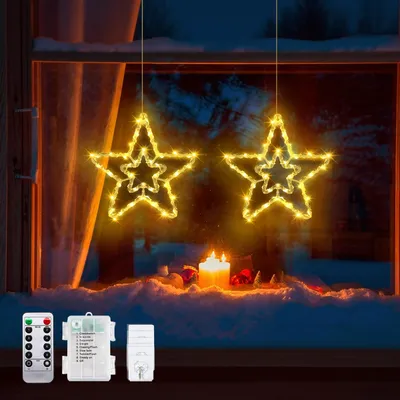 Sternen-Lichterkette, 2er-Set, 40 LEDs, warmweiß, mit Fernbedienung, Timer