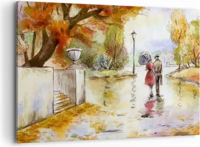 Produktbild von Bild auf Leinwand - Leinwandbild - Wetter regen herbst park - 120x80cm - Wand Bild - Wanddeko - Leinwanddruck - Bilder - Kunstdruck - Wanddekoration - Leinwand bilder - Wandkunst - AA120x80-2914