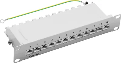 Produktbild von ProfiPatch Cat6a Patchpanel 10 Zoll Verteilerfeld 12 Port Patchfeld RJ45 geschirmt Rackeinbau 1HE grau