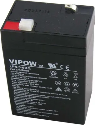 A black gel battery with white and red markings and connectors.