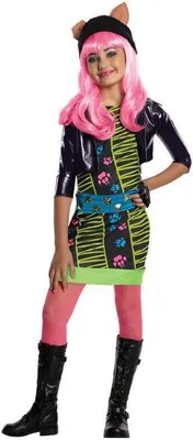 A young girl wearing a Howleen Wolf costume from Monster High.