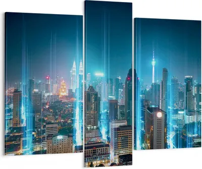 Produktbild von Bild auf Leinwand - Leinwandbild - Stadt Nacht Straße - 95x80cm - Wand Bild - Wanddeko - Wandbilder - Leinwanddruck - Bilder - Kunstdruck - Wanddekoration - Leinwand bilder - Wandkunst - CB95x80-3903