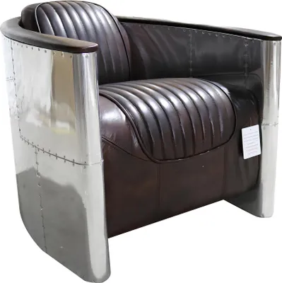 Productafbeelding van Sessel Design Echtleder Vintage Luxus Möbel Polster Aviator Flugzeug Aluminium