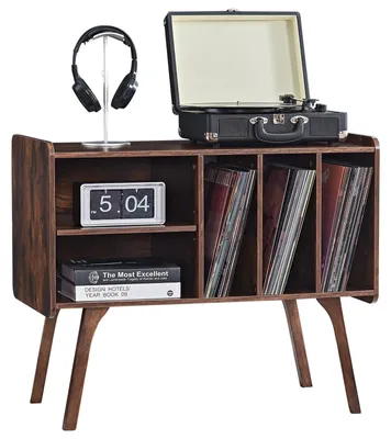Immagine prodotto di Giradischi supporto - Mobile con 4 scomparti - Legno massello - 80,3 x 39,6 x 67,8 cm - Marrone