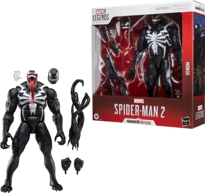 A Venom action figure and its packaging are displayed against a white background.