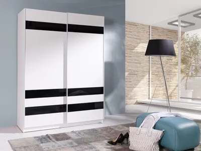 Obrázok produktu pre Šatníková skriňa 150 cm s posuvnými dverami WADENA 8 - biela / čierna